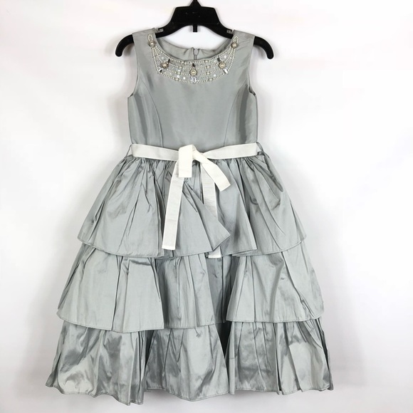 NWT US Angels Taffeta Silver Flower Girl Pageant Dress Size 5 - Picture 2 of 8
